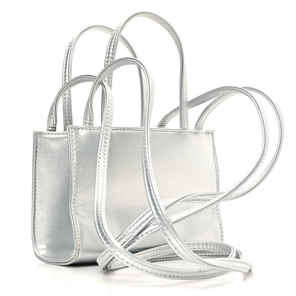 Telfar Metallic Vegan Leather Small Shopping Bag Silver 3 of 12