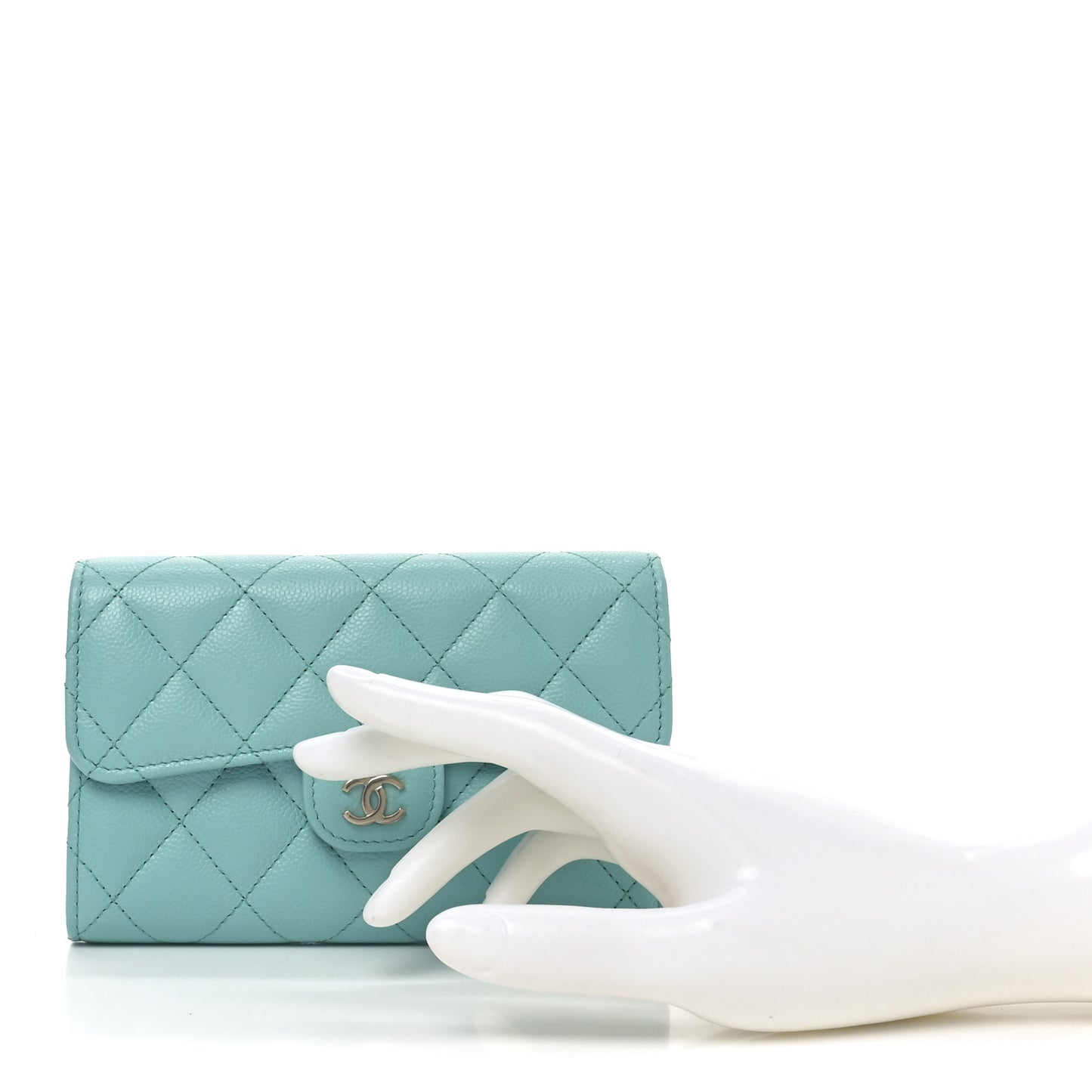 Caviar Quilted Medium Flap Wallet Turquoise