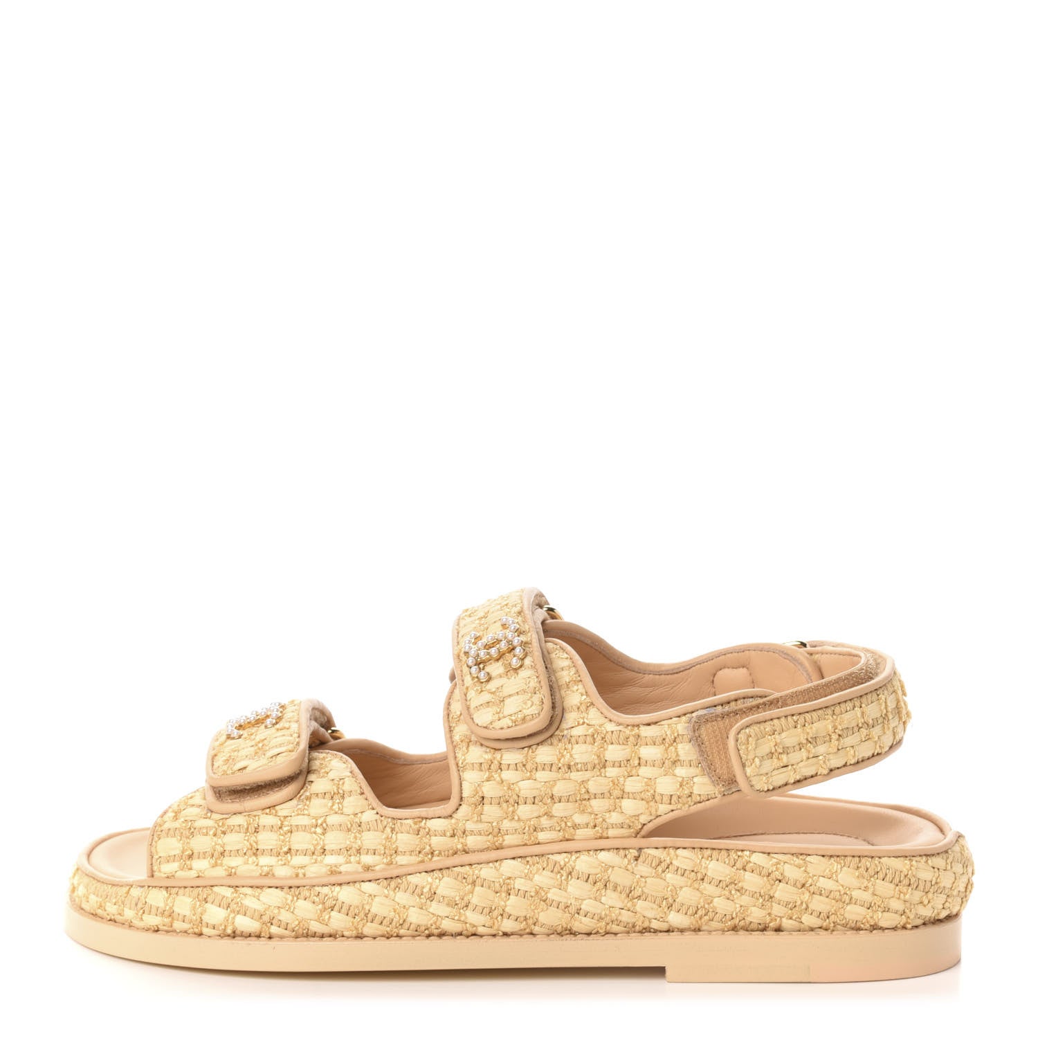 Chanel Braided Fabric Velcro Dad Sandals 37 Beige 1 of 9