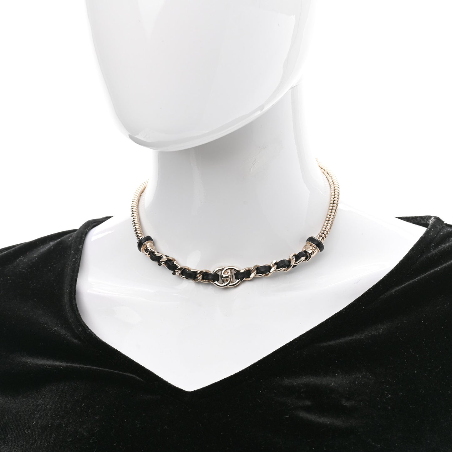 Metal Lambskin CC Turnlock Choker Necklace Black Gold