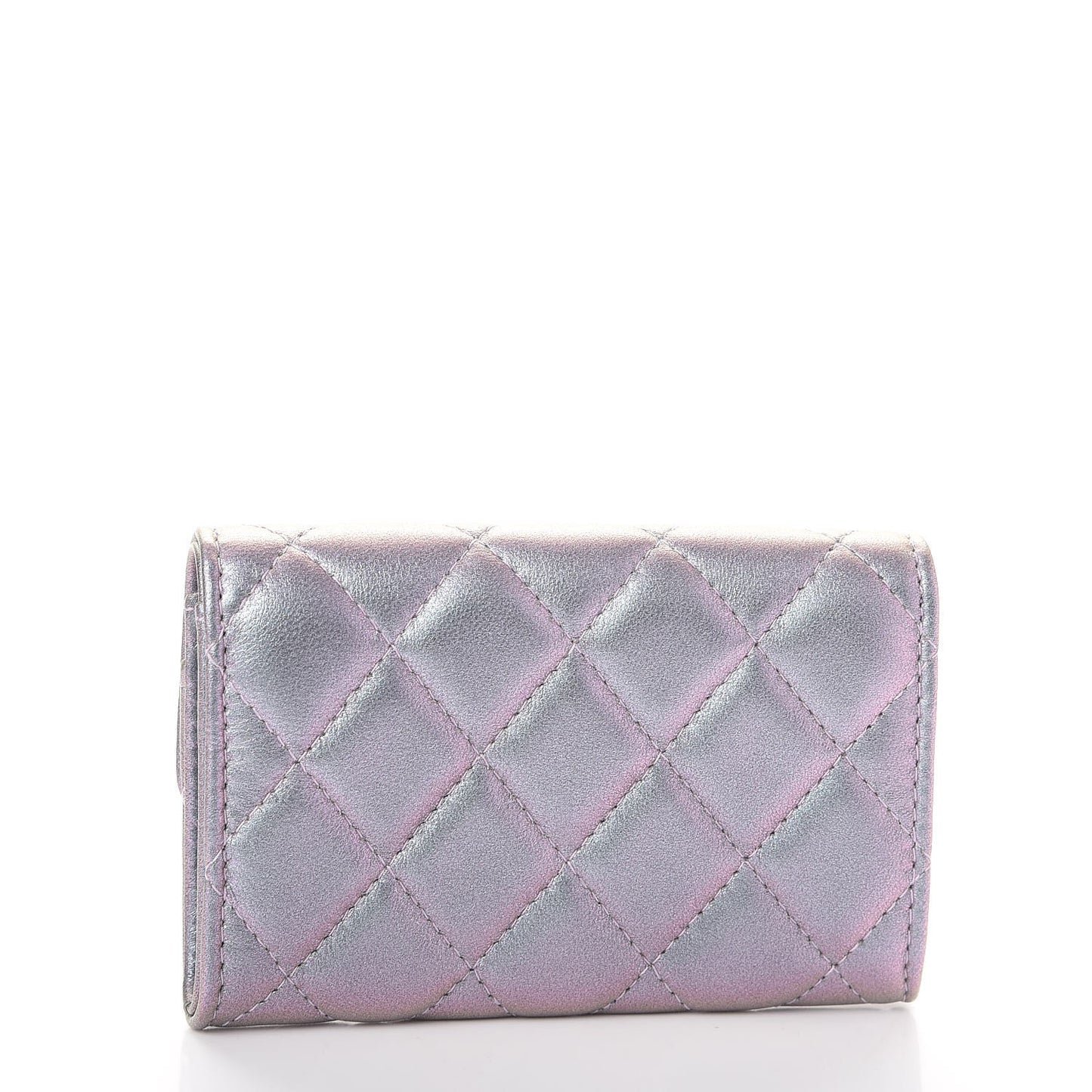 Iridescent Lambskin Quilted Reissue Flap Card Holder Light Purple
