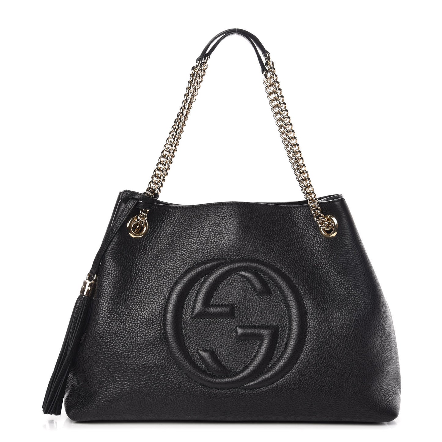 Pebbled Calfskin Medium Soho Chain Shoulder Bag Black