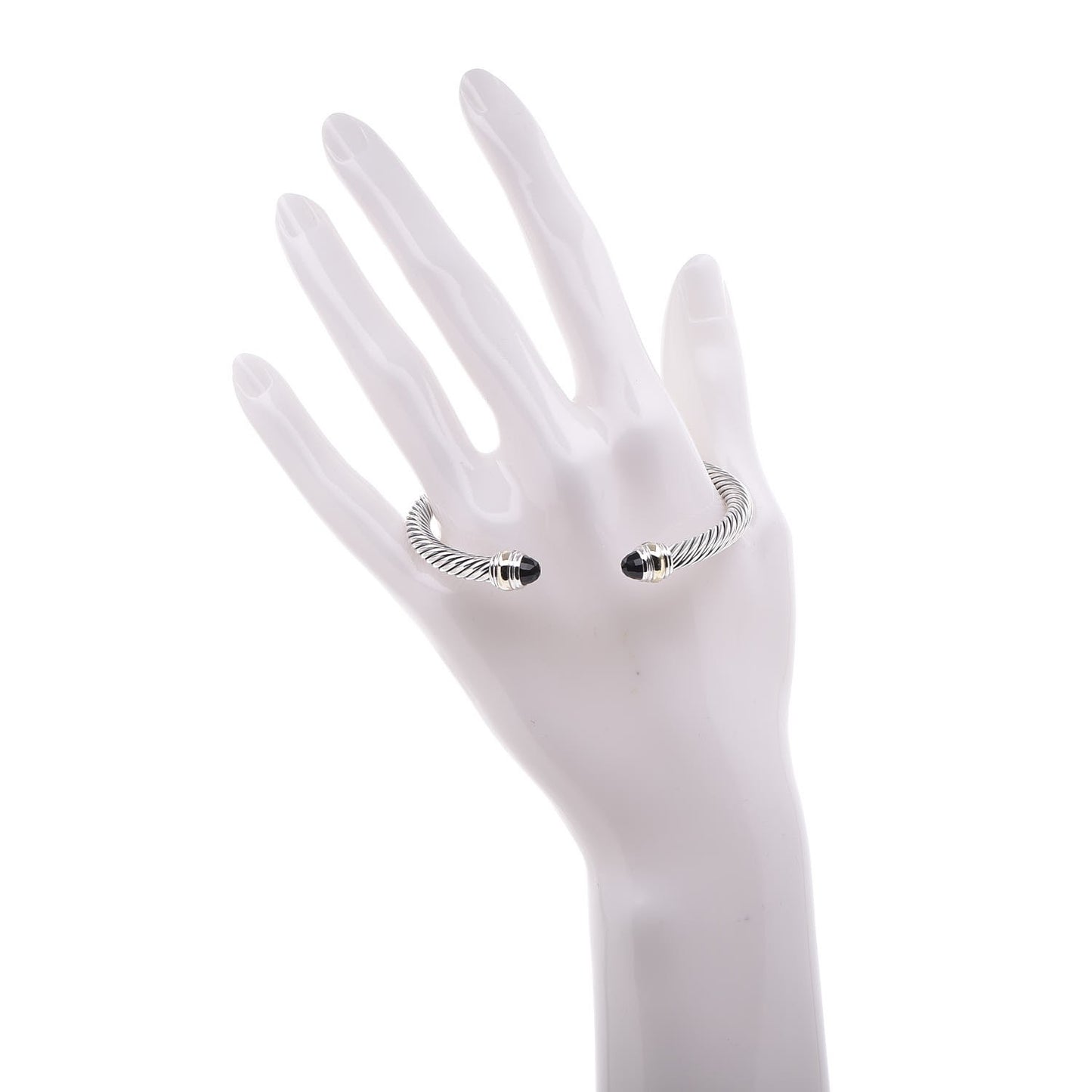 Sterling Silver 14K Yellow Gold Black Onyx 5mm Cable Classics Bracelet