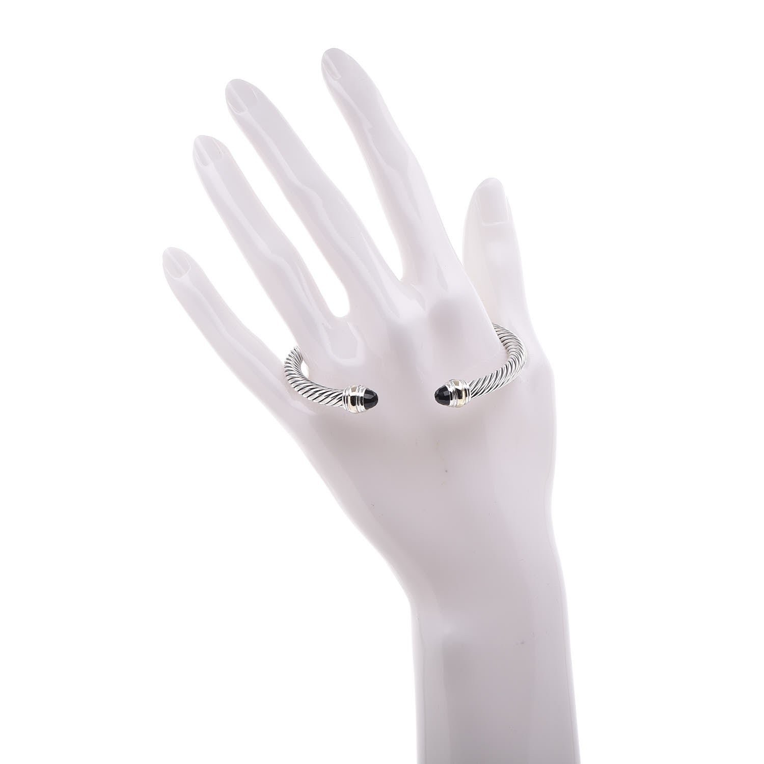 David Yurman Sterling Silver 14K Yellow Gold Black Onyx 5mm Cable Classics Bracelet 2 of 5