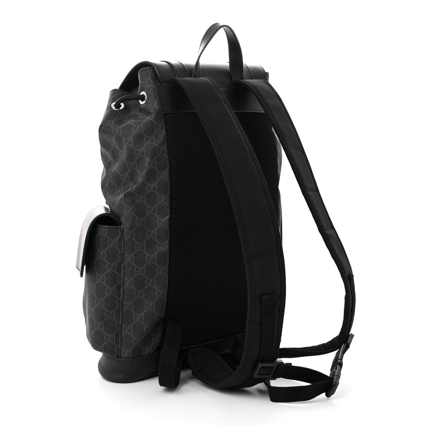 Soft GG Supreme Monogram Calfskin Web Double Buckle Backpack Black