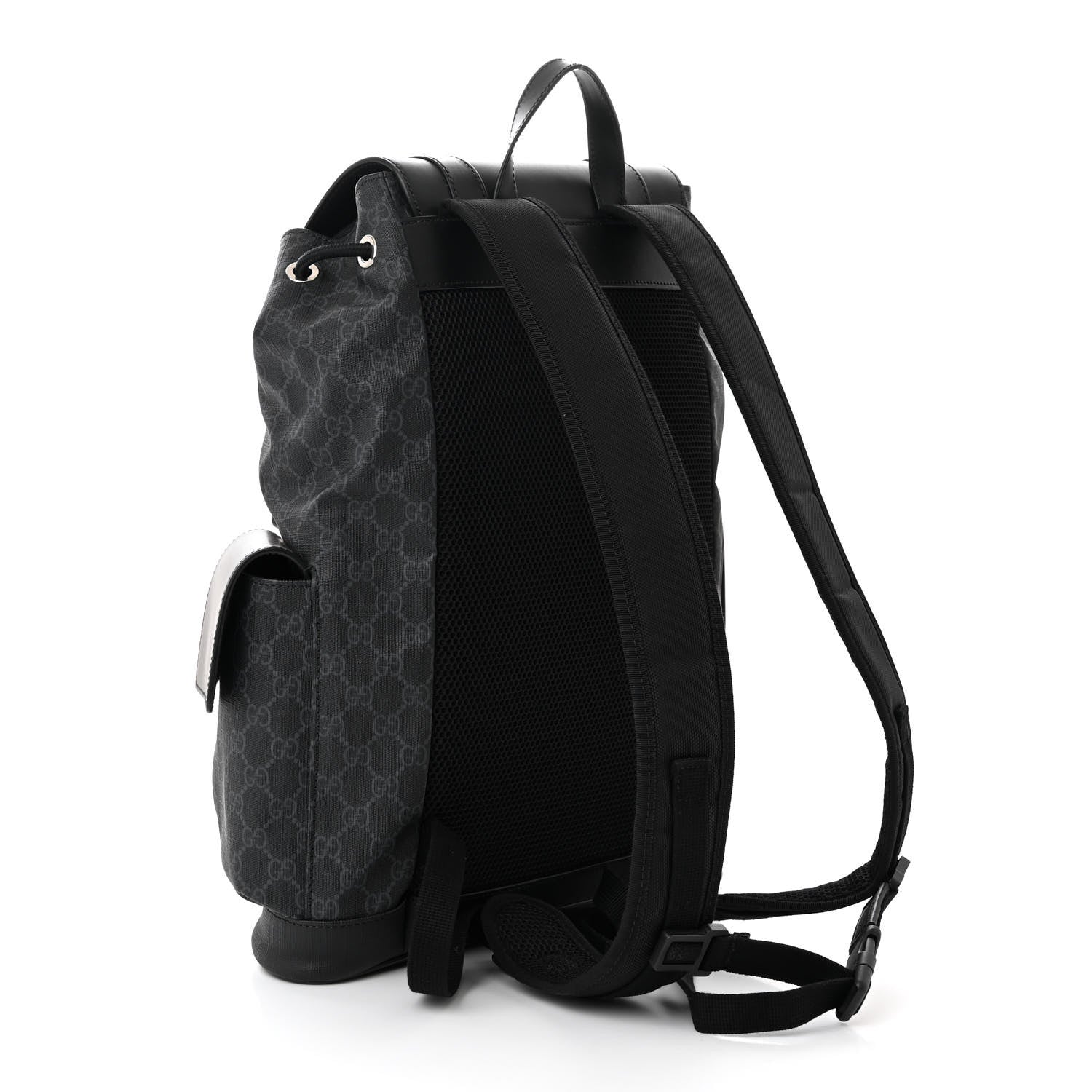 Gucci Soft GG Supreme Monogram Calfskin Web Double Buckle Backpack Black 3 of 11