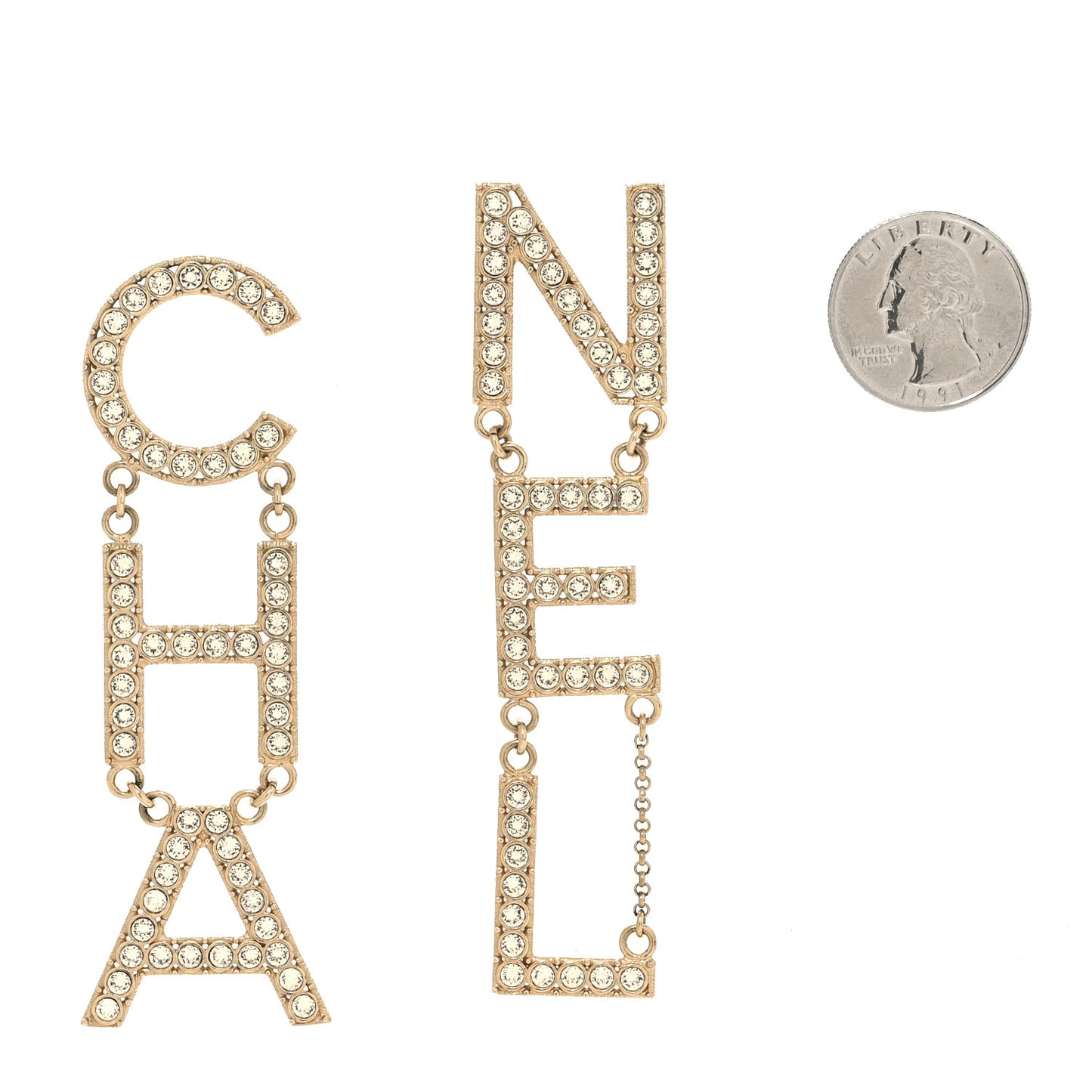 Crystal Cha-Nel Logo Drop Earrings Gold