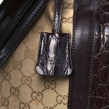 Gucci Monogram Crocodile Web Medium Secret Hobo Dark Brown 9 of 17