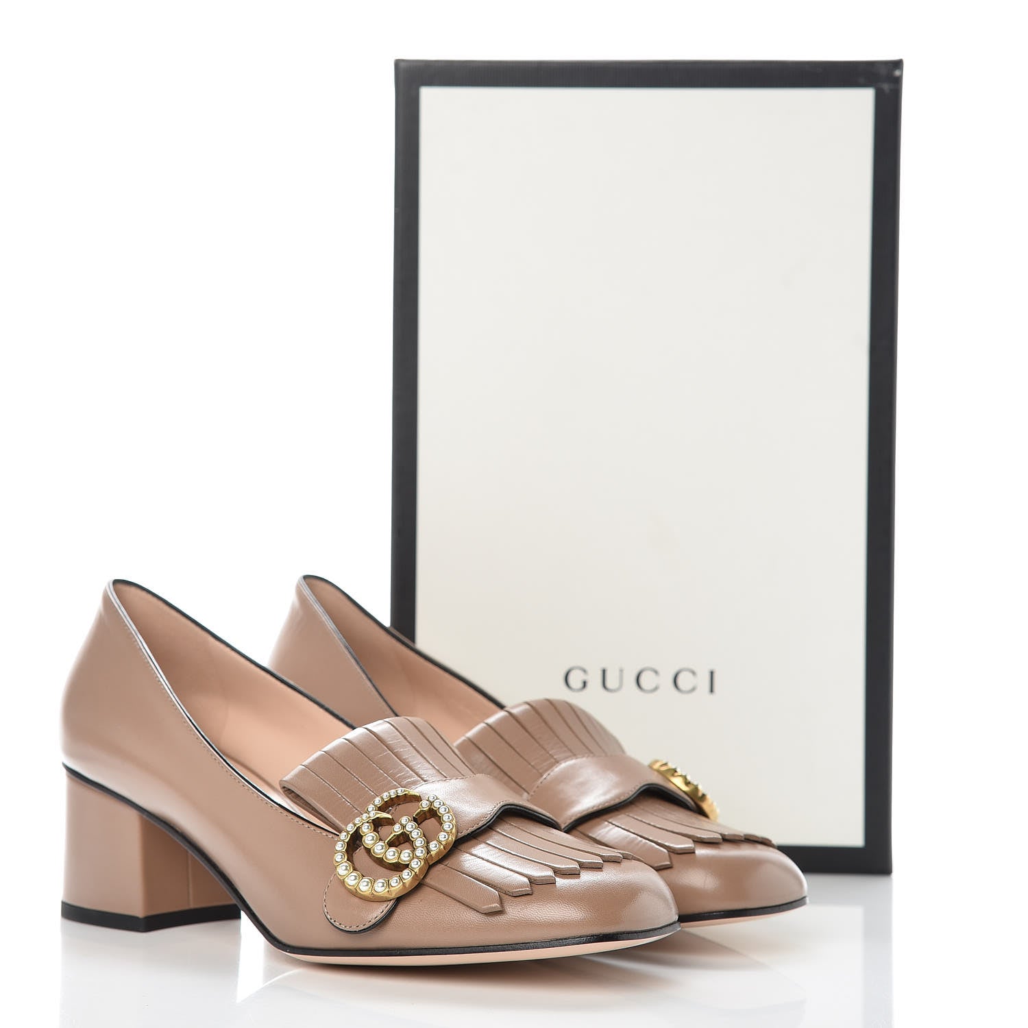 Gucci Malaga Kid Pearly GG Marmont Fringe 50mm Loafer Pumps 38 Porcelain Rose 10 of 10