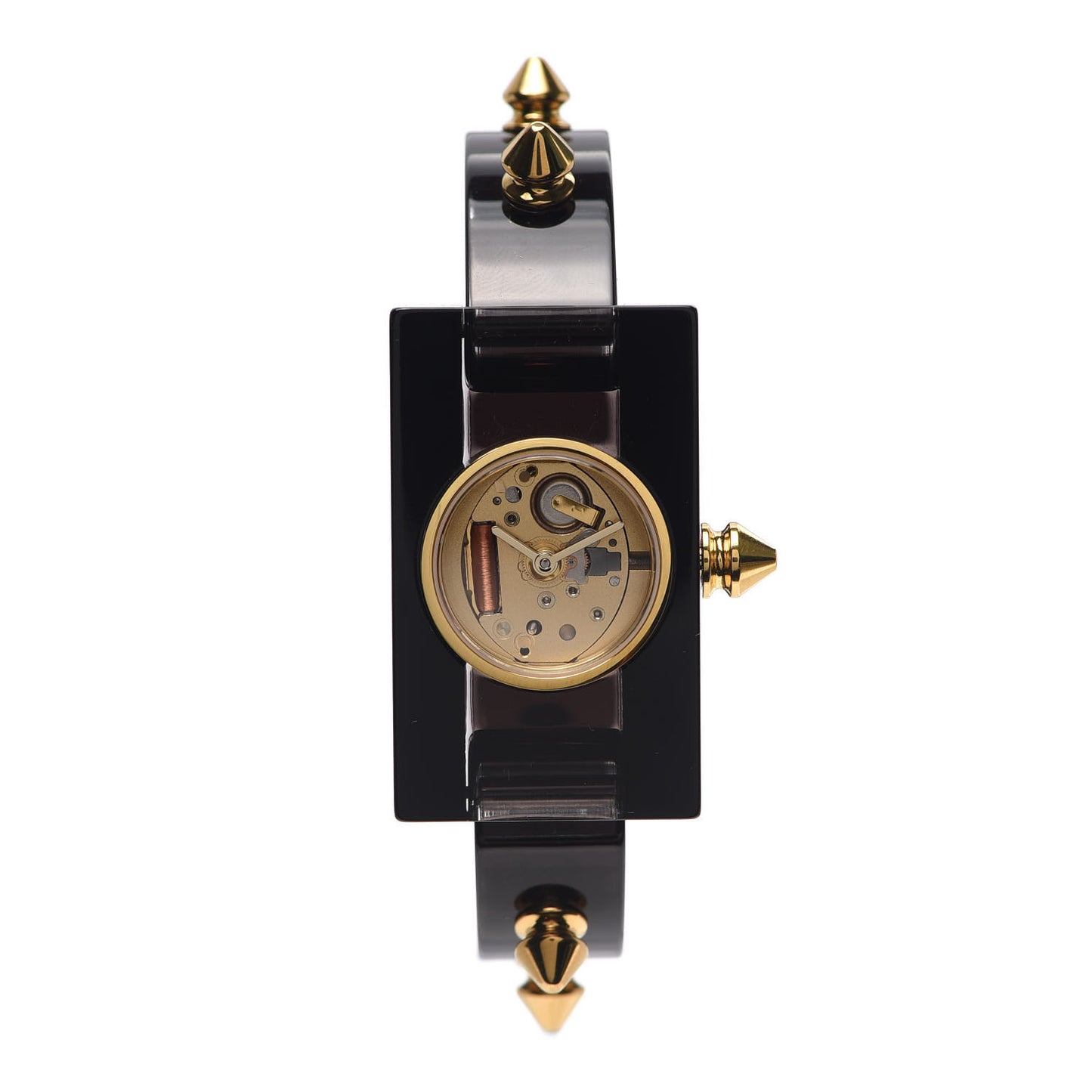 Stainless Steel Plexiglass 24mm Skeleton Stud Quartz Watch Black