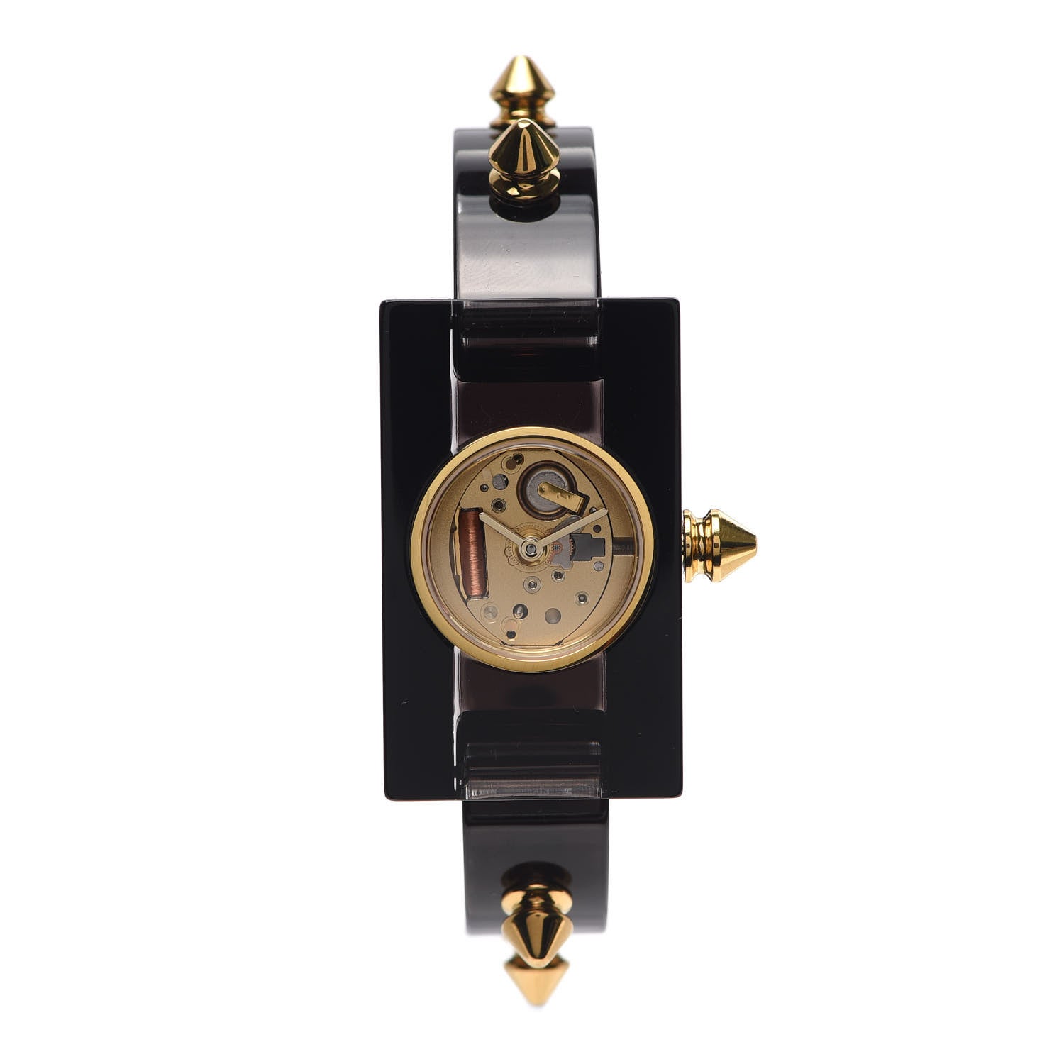 Gucci Stainless Steel Plexiglass 24mm Skeleton Stud Quartz Watch Black 1 of 6