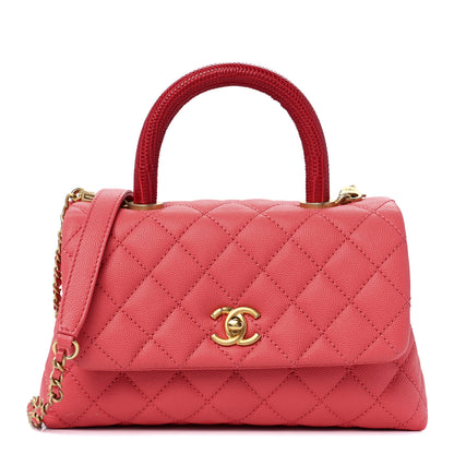 Chanel Caviar Lizard Embossed Quilted Mini Coco Handle Flap Pink 1 of 13