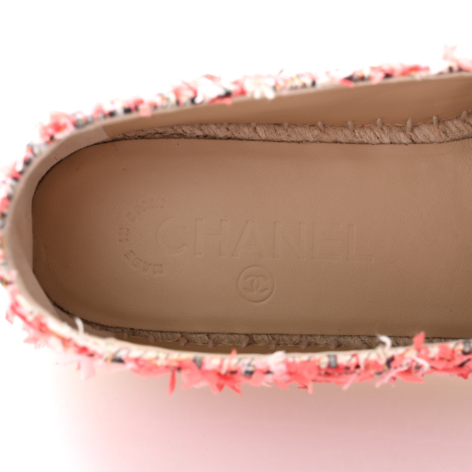 Chanel Tweed Grosgrain CC Espadrilles 38 Coral Red Pink Black 6 of 9
