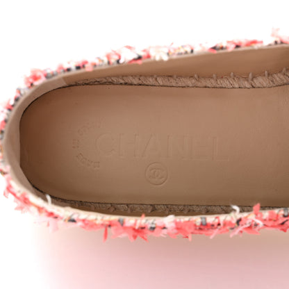 Chanel Tweed Grosgrain CC Espadrilles 38 Coral Red Pink Black 6 of 9