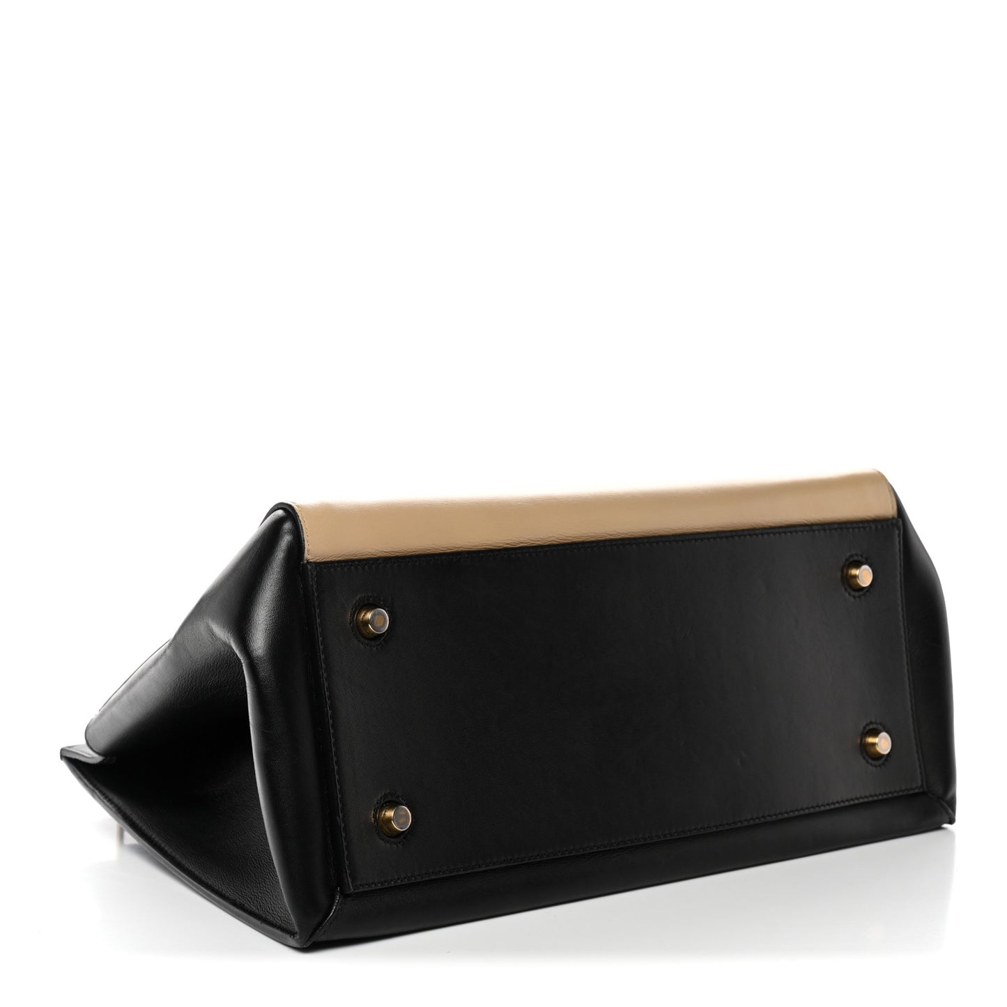 Smooth Calfskin Medium Bi-Color Edge Shoulder Bag Black Beige