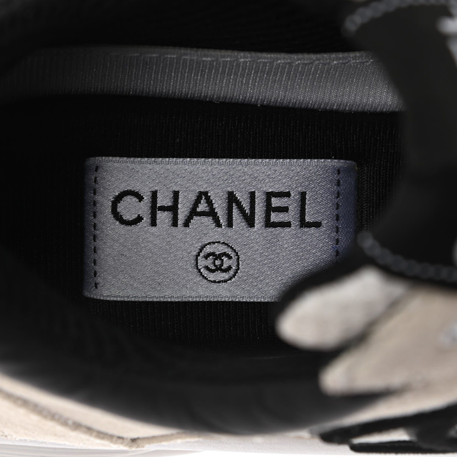 Chanel Mesh Suede Calfskin Grained Calfskin Womens CC Sneakers 37.5 White Black 7 of 10