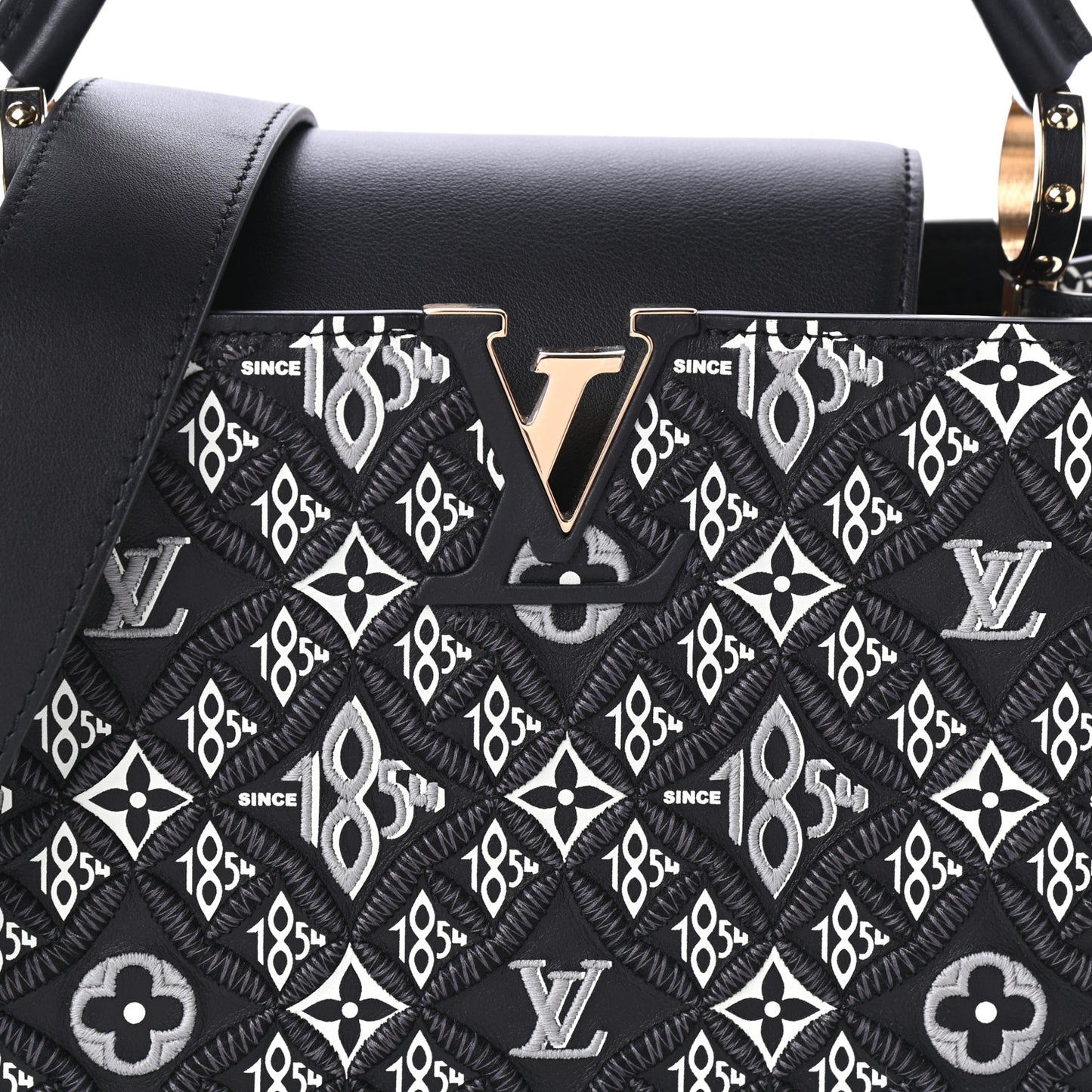 Calfskin Since 1854 Embroidered Capucines PM Black