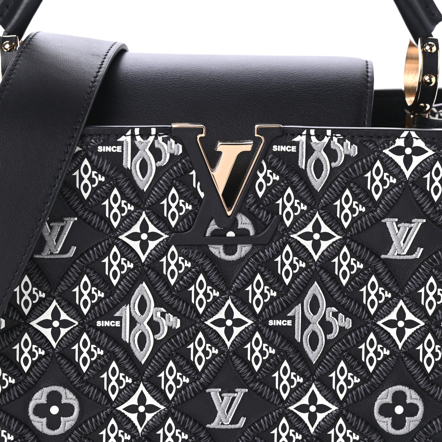 Louis Vuitton Calfskin Since 1854 Embroidered Capucines PM Black 7 of 9