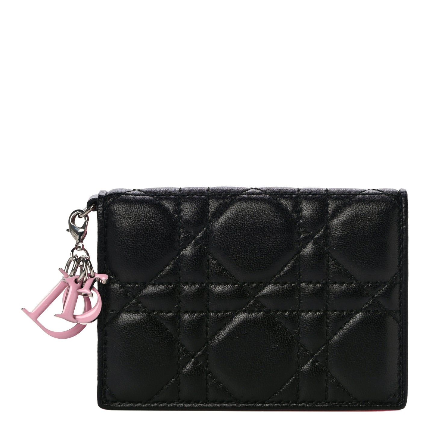 Lambskin Cannage Bi-Color Small Lady Dior Flap Card Holder Black Pink