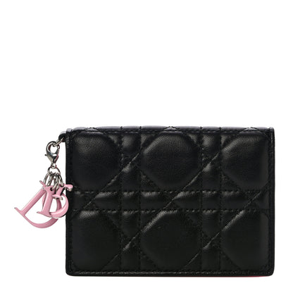 Christian Dior Lambskin Cannage Bi-Color Small Lady Dior Flap Card Holder Black Pink 1 of 10
