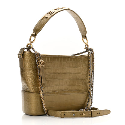 Chanel Metallic Calfskin Crocodile Embossed Medium Gabrielle Cocodile Hobo Gold 3 of 10