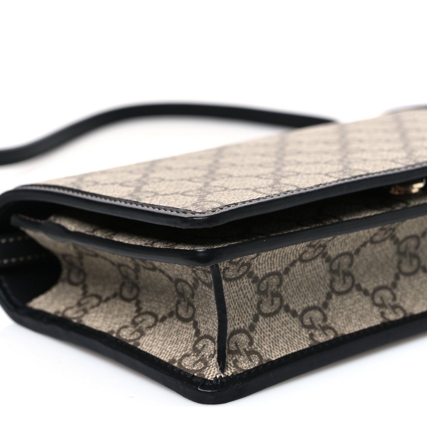 GG Emblem Monogram Wallet With Strap Beige Ebony Black