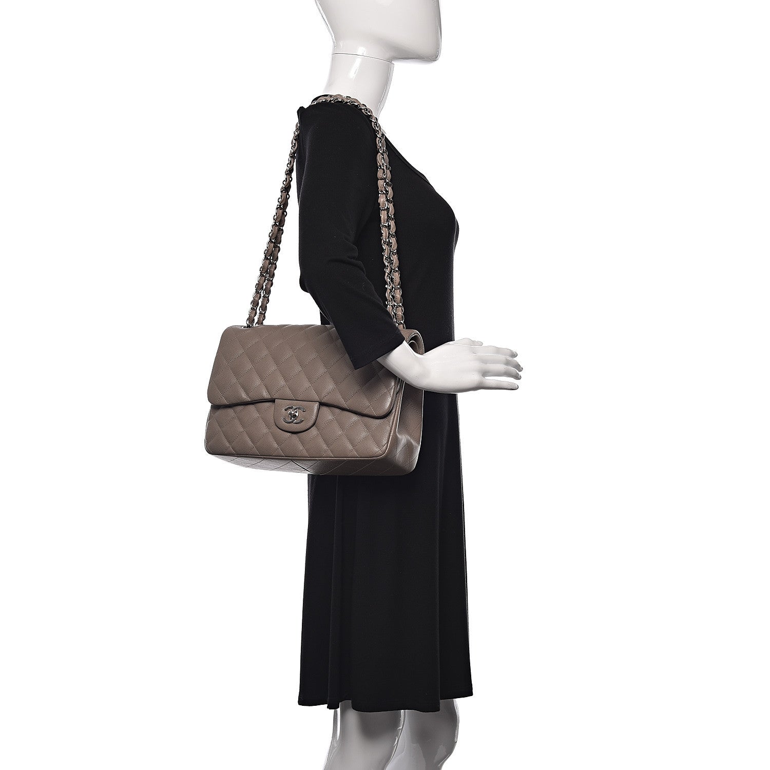 Chanel Caviar Quilted Jumbo Double Flap Light Grey 2 of 13
