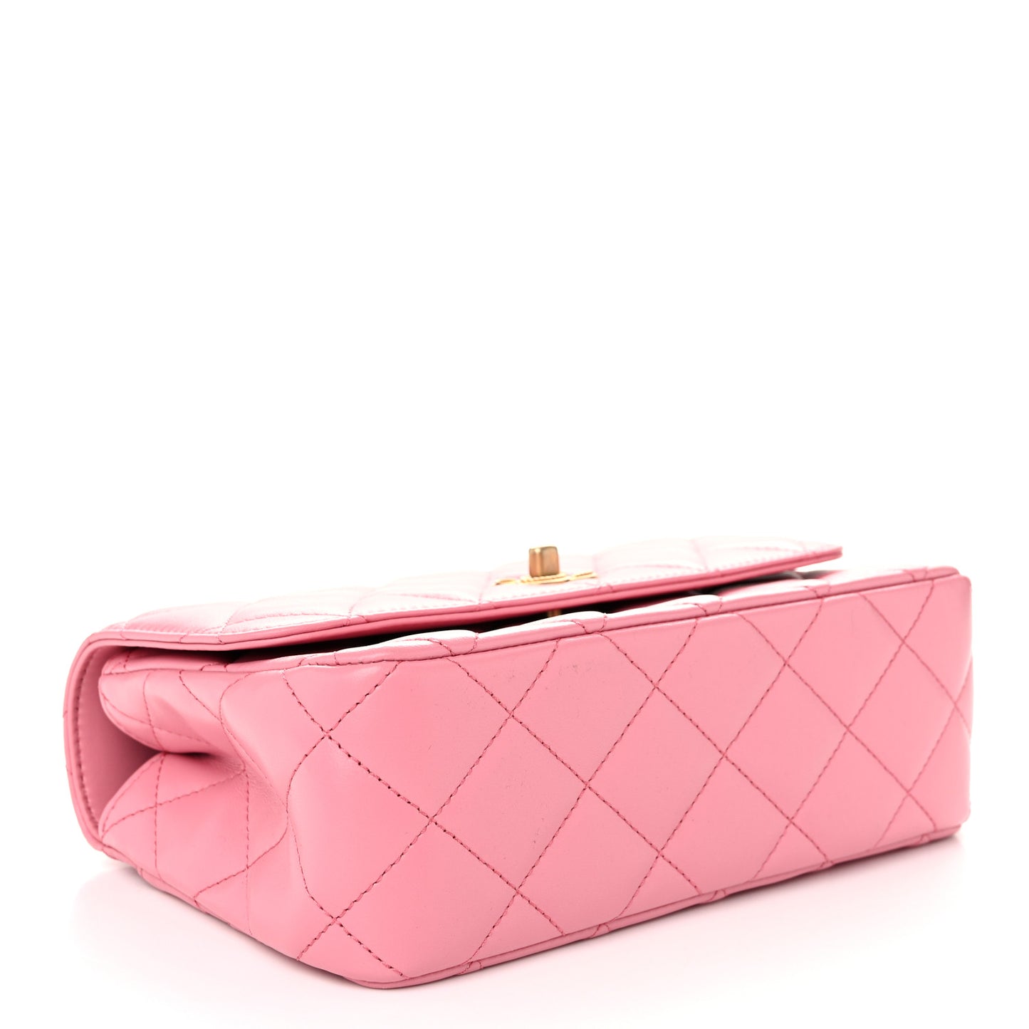 Lambskin Metal Quilted Twist Top Handle Flap With Chain Light Pink