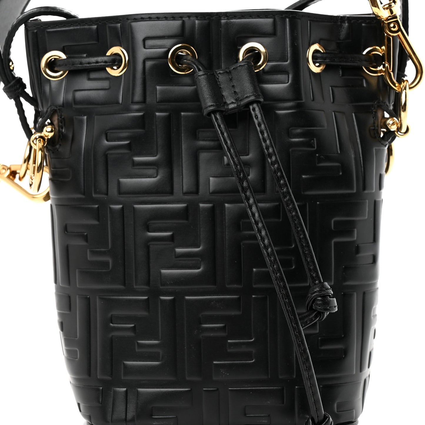 Vitello Liberty F is Fendi FF 1974 Embossed Mini Mon Tresor Bucket Bag Black