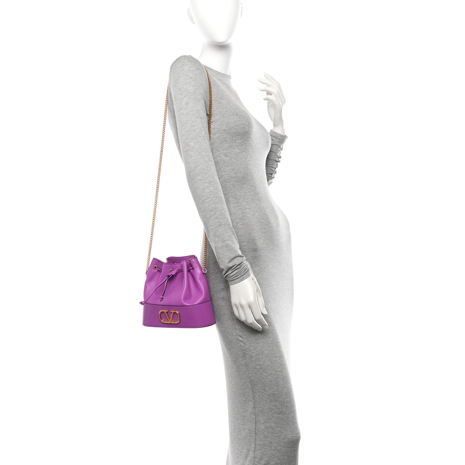 Valentino Garavani Nappa Mini VLogo Signature Chain Bucket Bag Vivid Violet 2 of 9