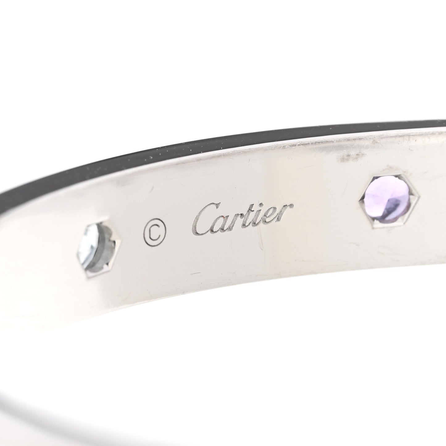 18K White Gold Aquamarine Sapphire Spinel Amethyst LOVE Bracelet 17