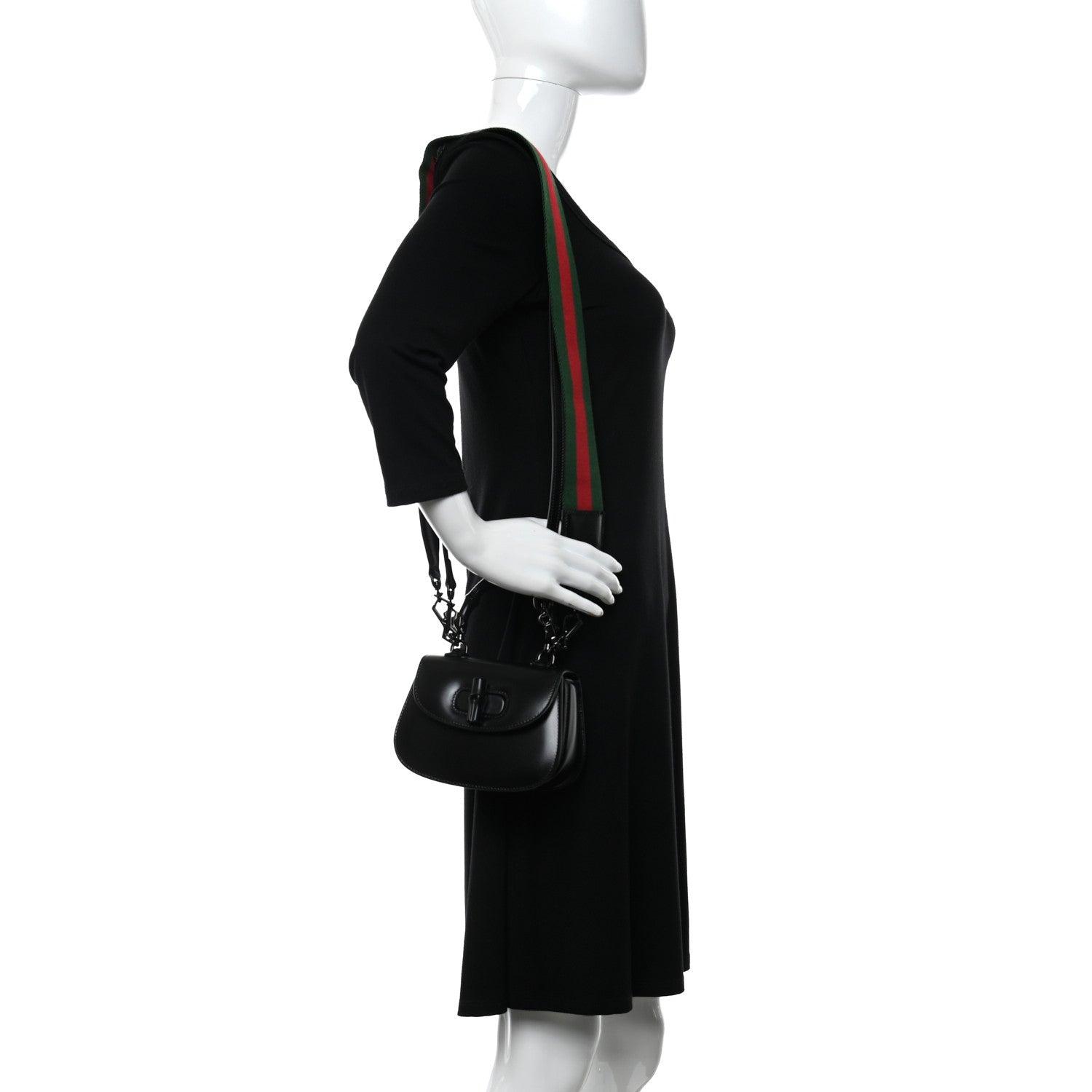 Gucci Boarded Dyana Lux Calfskin Web Monochrome Mini Bamboo 1947 Top Handle Bag Black 2 of 12