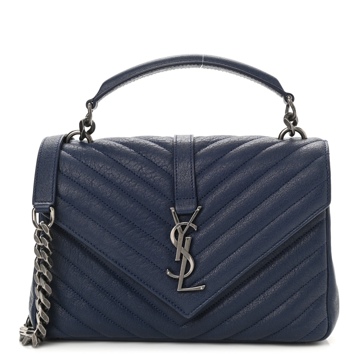 Saint Laurent Sheepskin Matelasse Monogram Medium College Bag Navy 1 of 9