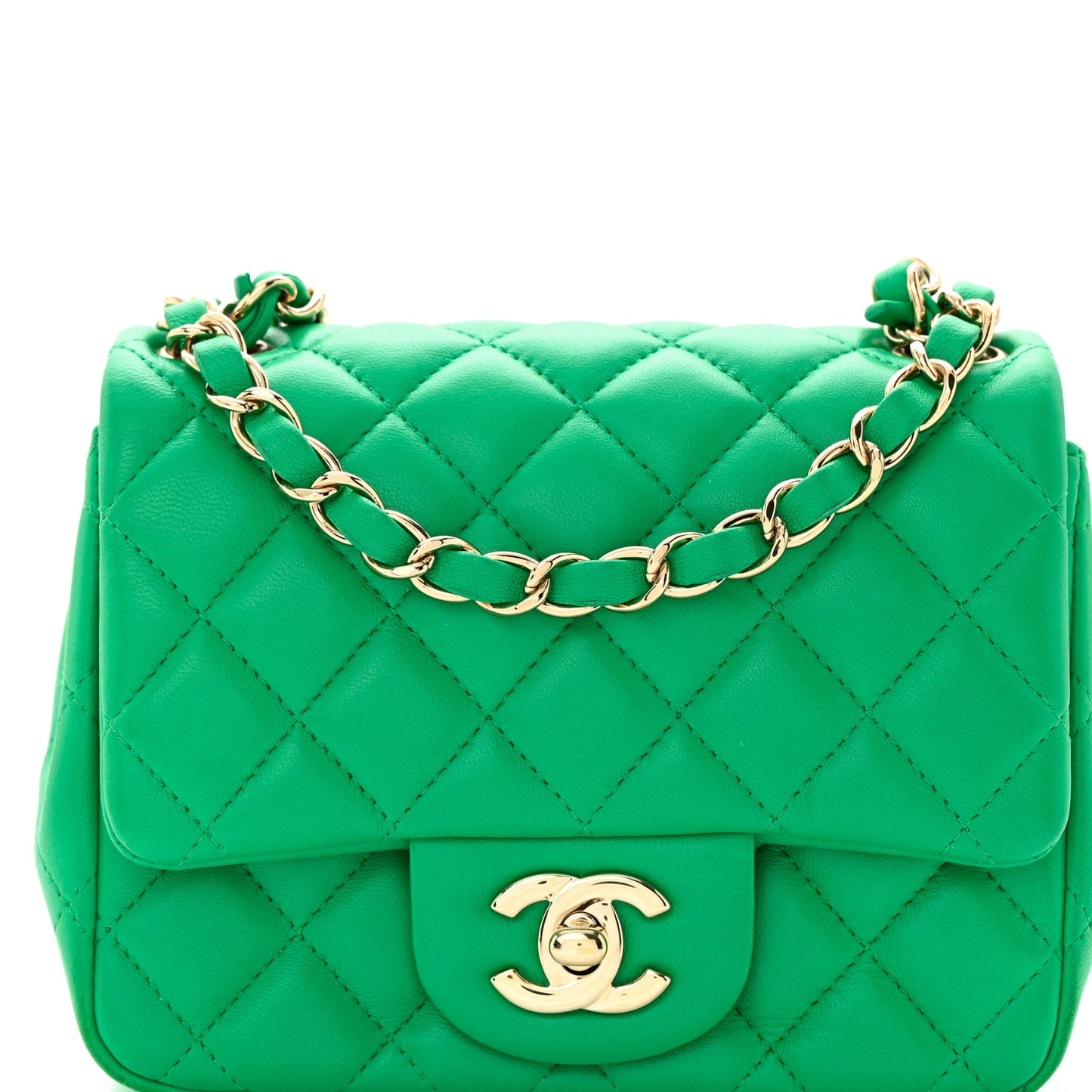 Lambskin Quilted Mini Square Flap Green