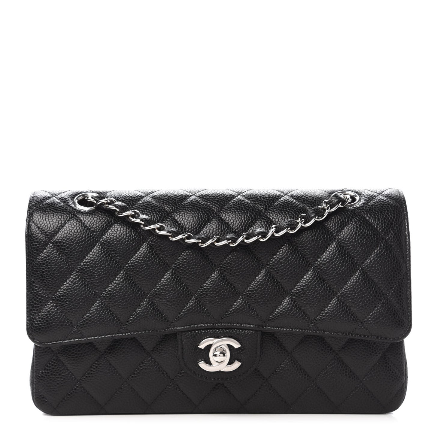 Caviar Quilted Medium Double Flap Black