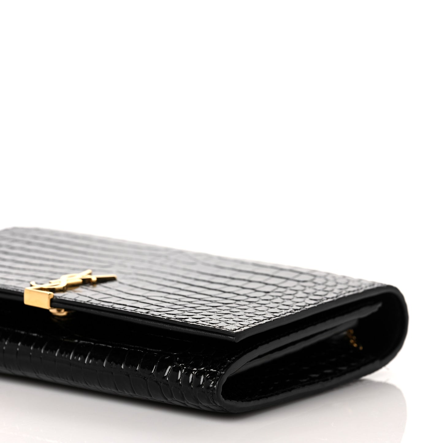 Calfskin Crocodile Embossed Monogram Chain Wallet Black