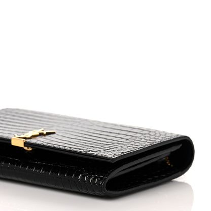 Saint Laurent Calfskin Crocodile Embossed Monogram Chain Wallet Black 8 of 8