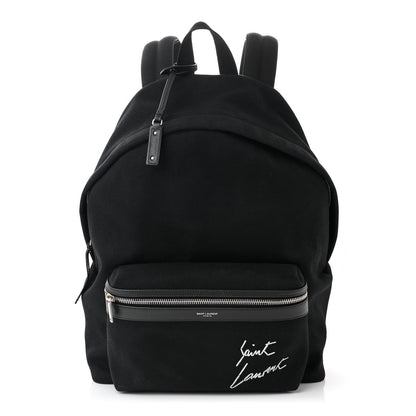 Saint Laurent Canvas Signature Embroidered City Backpack Black 1 of 10