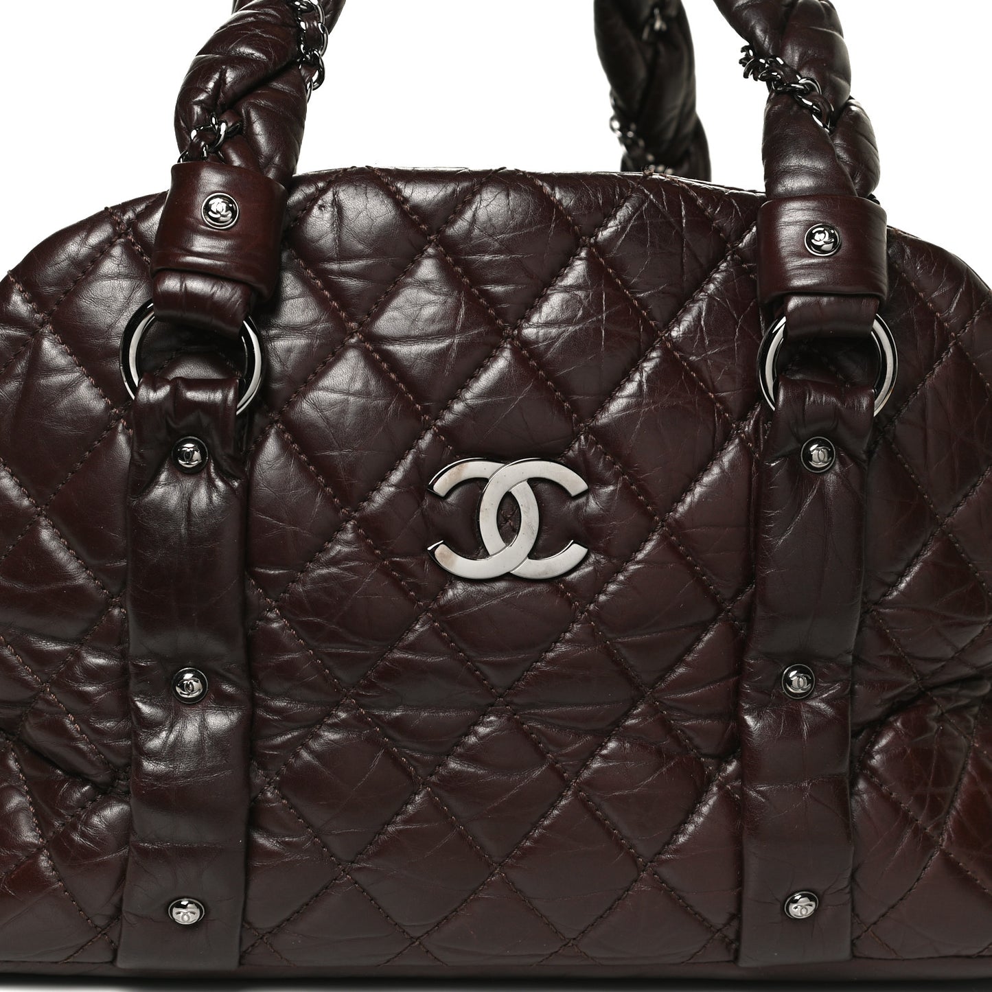 Distressed Lambskin Vintage Ligne Lady Braid Tote Brown
