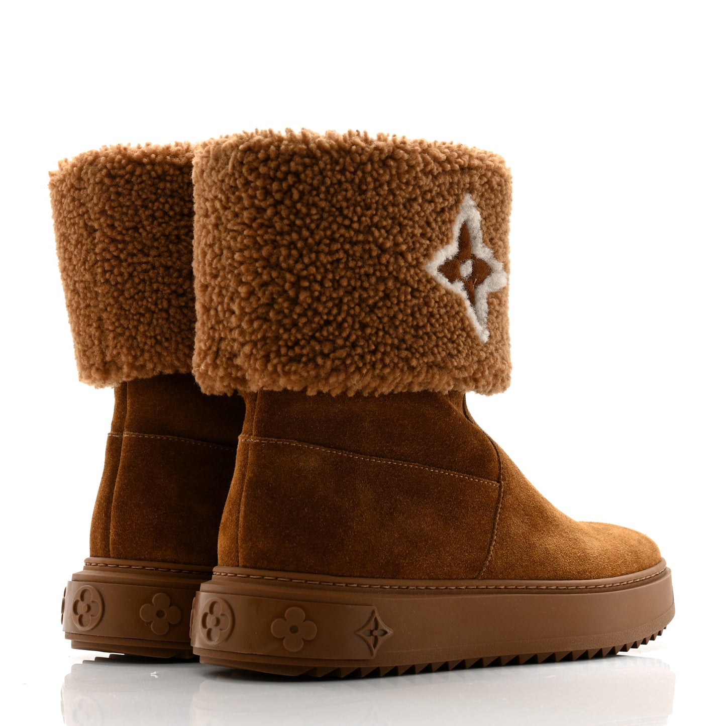 Suede Calfskin Shearling Snowdrop Flat Ankle Boot 38 Cognac