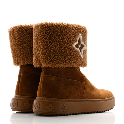 Louis Vuitton Suede Calfskin Shearling Snowdrop Flat Ankle Boot 38 Cognac 4 of 8