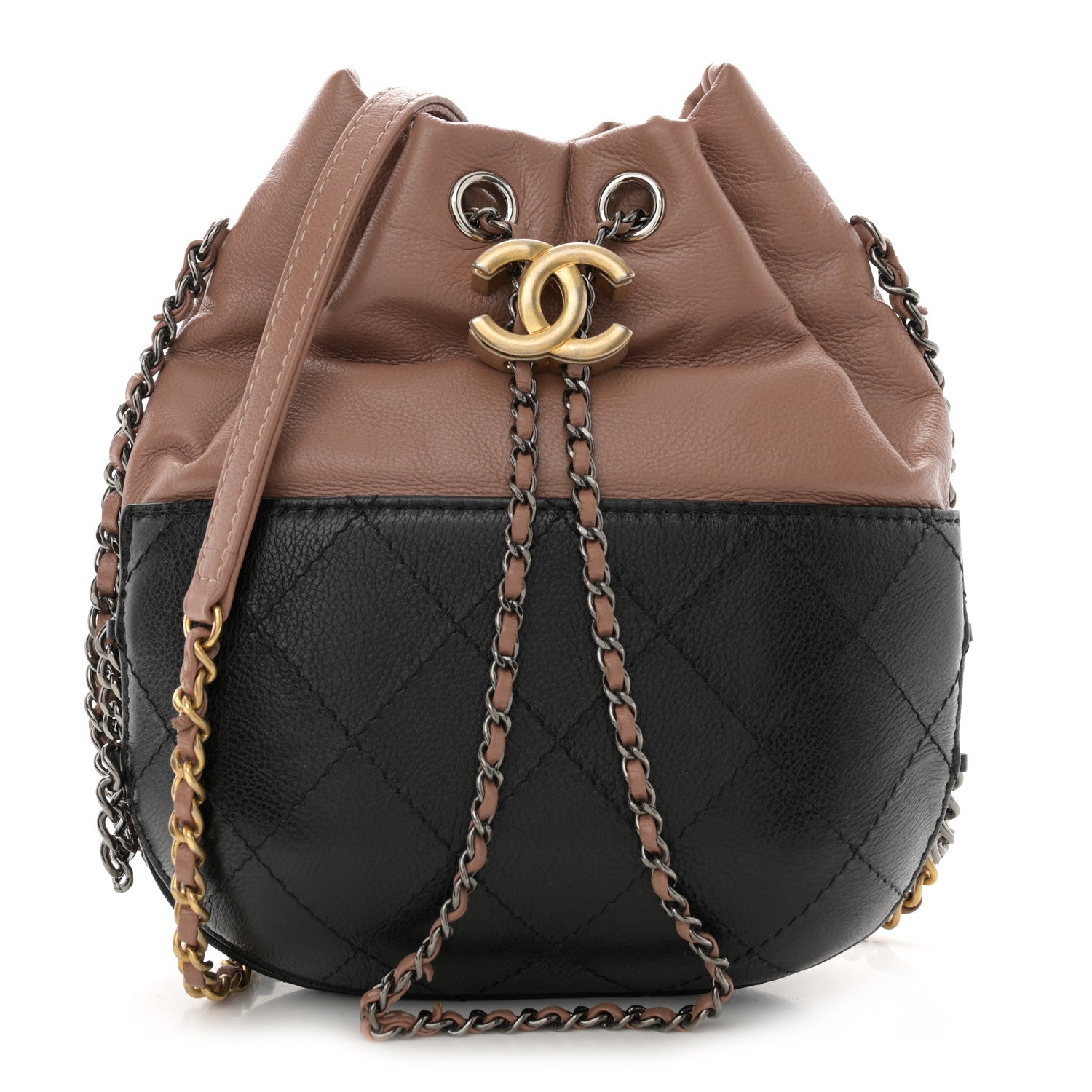 Chanel Calfskin Quilted Small Gabrielle Bucket Beige Black 1 of 11