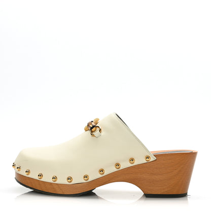 Gucci Calfskin Bamboo Horsebit Clogs 41 Mystic White 1 of 9