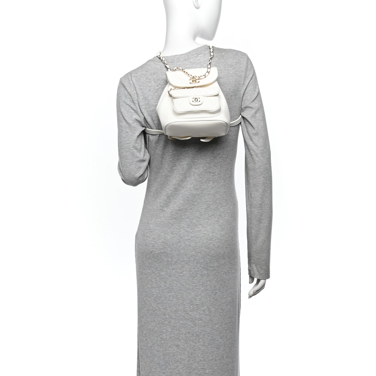 Lambskin Quilted Small Duma Drawstring Backpack White