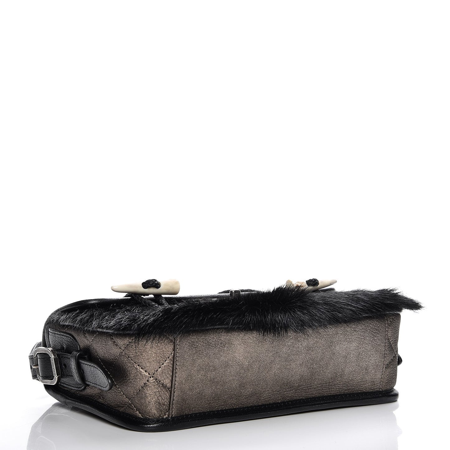 Metallic Goatskin Fur Quilted Hunting Flap Silver Black