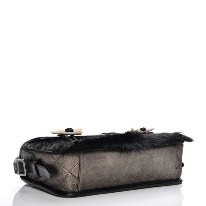 Chanel Metallic Goatskin Fur Quilted Hunting Flap Silver Black 4 of 10