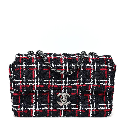 Chanel Tweed Quilted Mini Rectangular Flap Navy Blue White Red 1 of 10