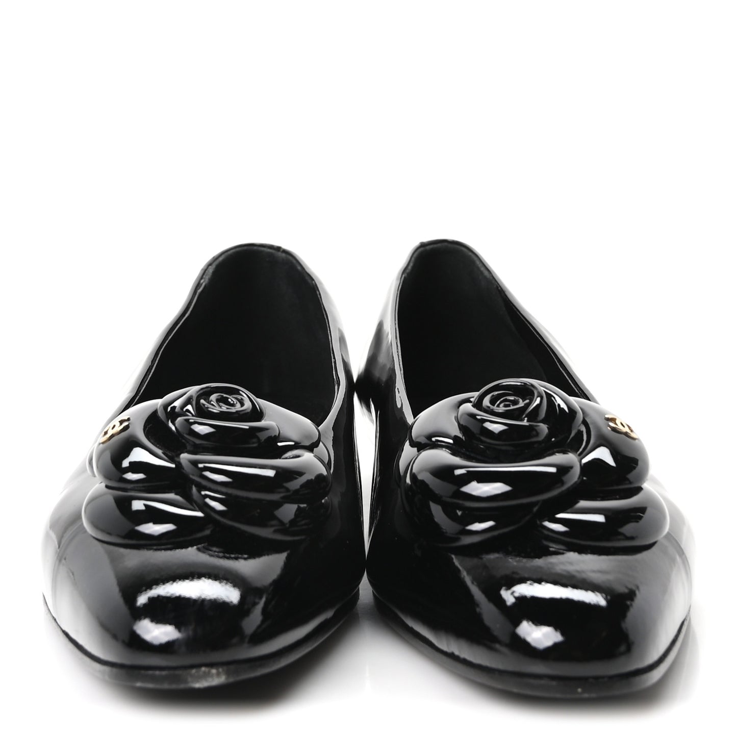 Patent Camellia Ballerina Flats  40 Black