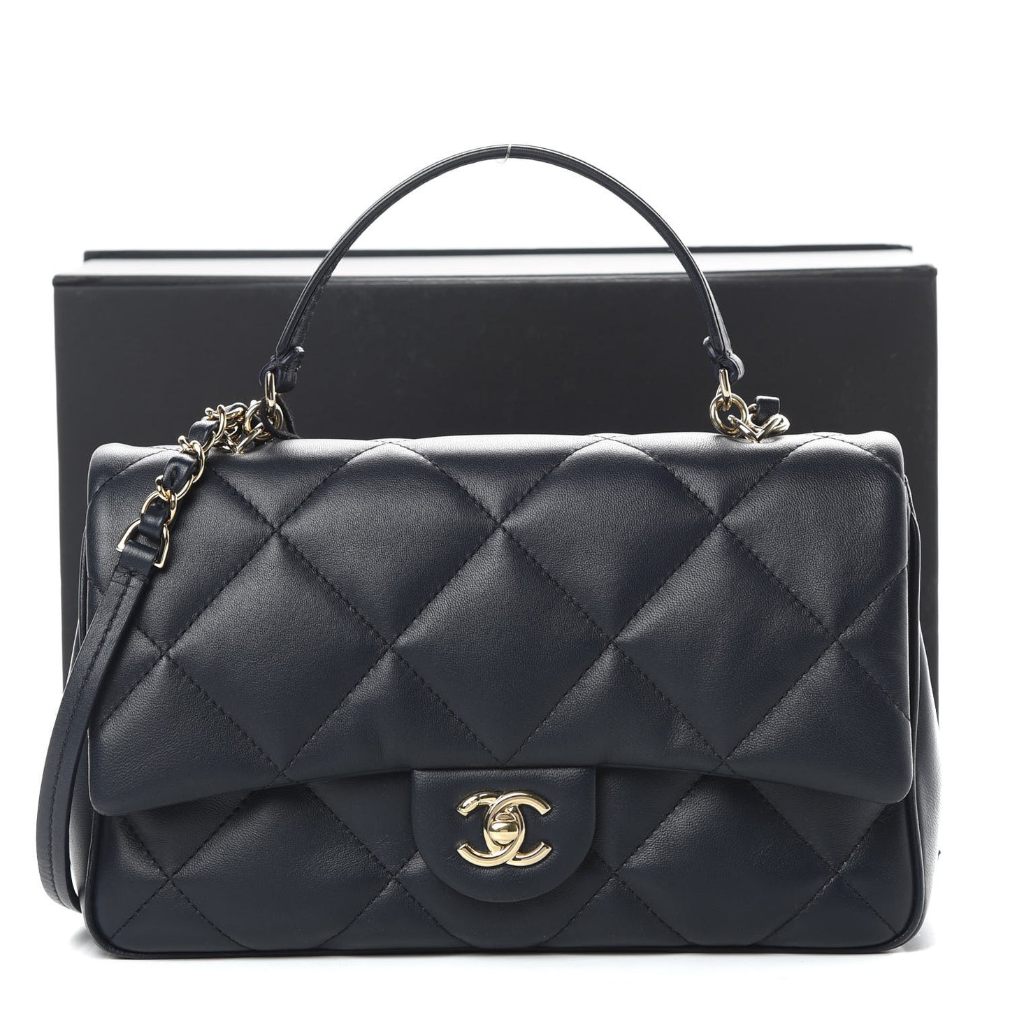Lambskin Quilted Easy Carry Flap Navy