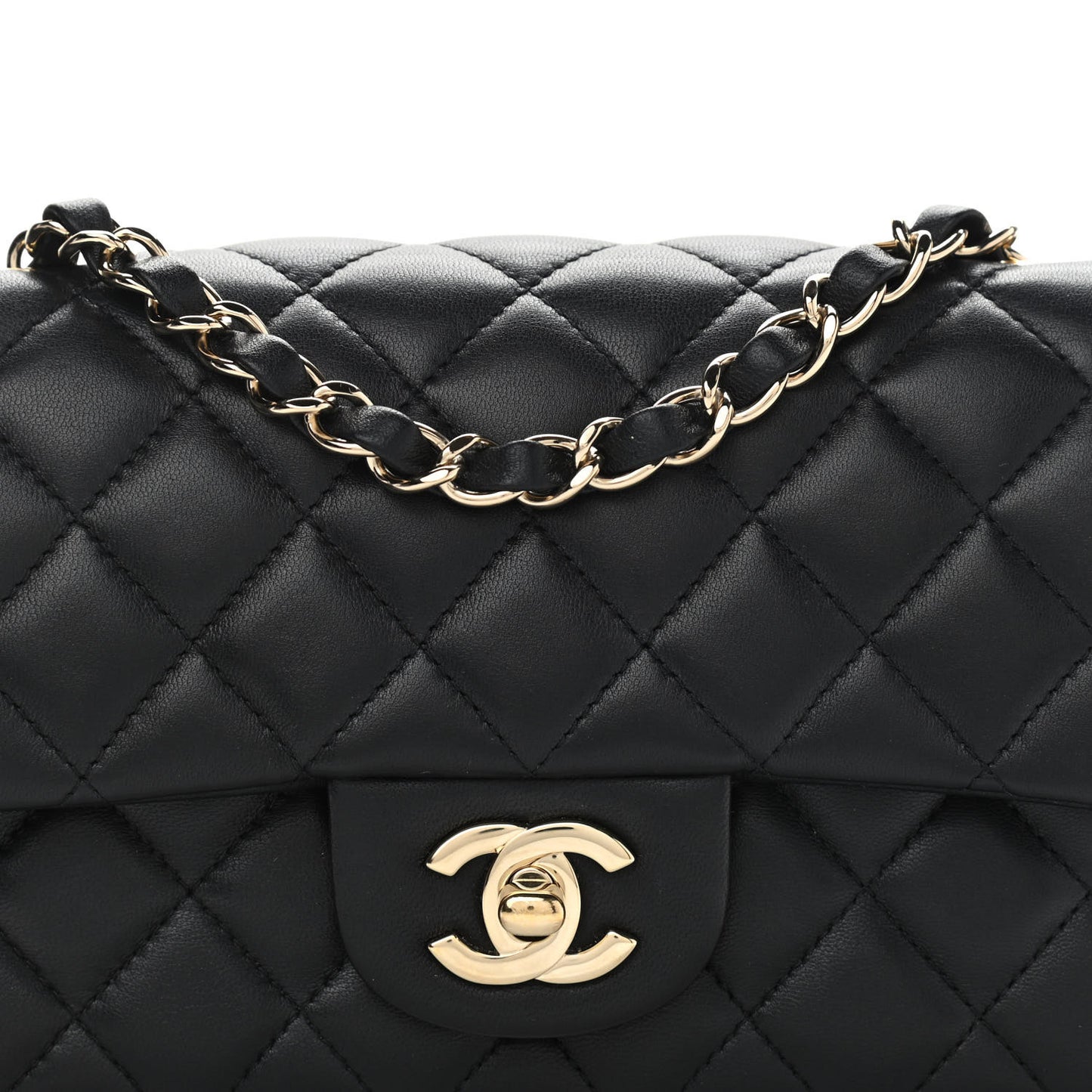 Lambskin Quilted Mini Rectangular Flap Black